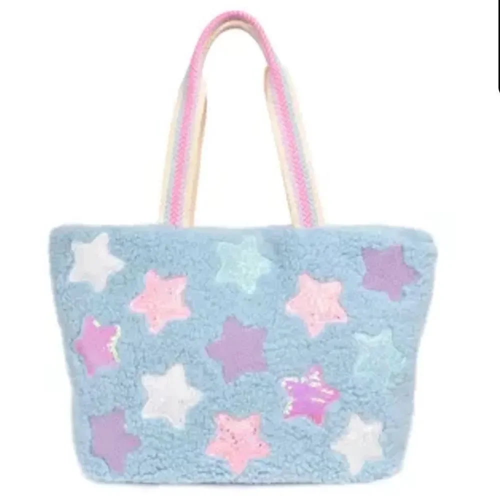 MISS GWEN - Glitter and Sequin Stars Teddy Plush Tote Bag